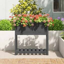 Berkfield Home Planter with Shelf Grey 82.5x34.5x81 cm Solid Wood Pine