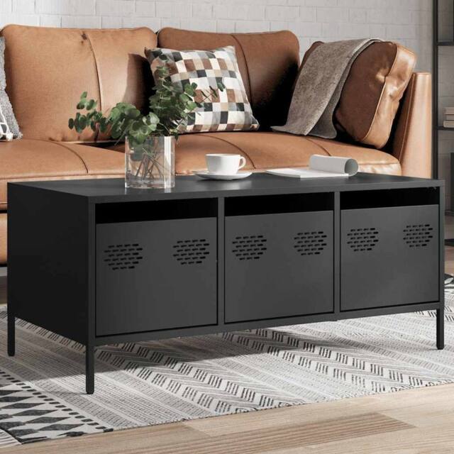 Berkfield Home Sturdy Coffee Table Black 101.5x50x43.5 cm Cold-rolled Steel - image 1