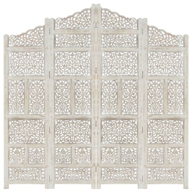 Berkfield Home Hand carved 4-Panel Room Divider White 160x165 cm Solid Mango Wood - image 1