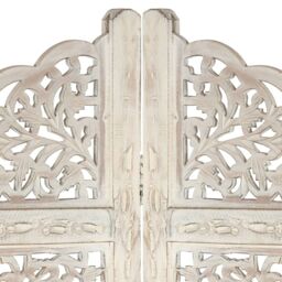 Berkfield Home Hand carved 4-Panel Room Divider White 160x165 cm Solid Mango Wood - thumbnail 3