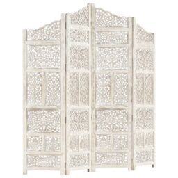 Berkfield Home Hand carved 4-Panel Room Divider White 160x165 cm Solid Mango Wood - thumbnail 5