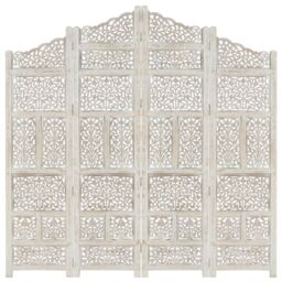Berkfield Home Hand carved 4-Panel Room Divider White 160x165 cm Solid Mango Wood