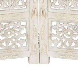 Berkfield Home Hand carved 4-Panel Room Divider White 160x165 cm Solid Mango Wood - thumbnail 4