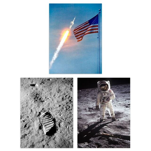 Artery8 Wall Art Print Pack of 3 NASA Spaceship Apollo 11 Mission Moon Landing Astronaut Aldrin Armstrong Boot Large Poster Set - image 1