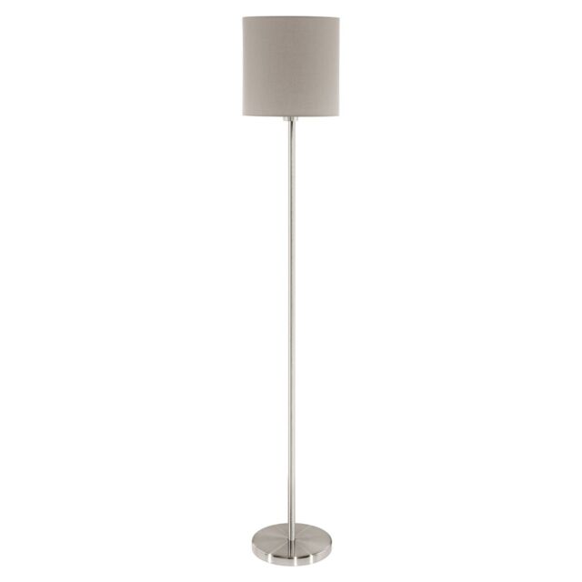 Loops Floor Lamp Light Satin Nickel Shade Taupe Fabric Pedal Switch Bulb E27 1x60W in Metallics - image 1