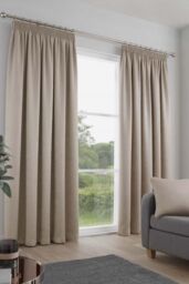 Fusion 'Galaxy' Pair of Light Reducing Thermal Effect Pencil Pleat Curtains in Natural - Size: 117 cm width x 137 cm drop - thumbnail 1