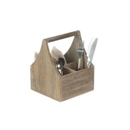 Red Hamper Oak Effect Wooden Square 4 Section Cutlery Holder in Brown - thumbnail 5