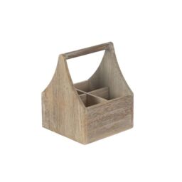 Red Hamper Oak Effect Wooden Square 4 Section Cutlery Holder in Brown