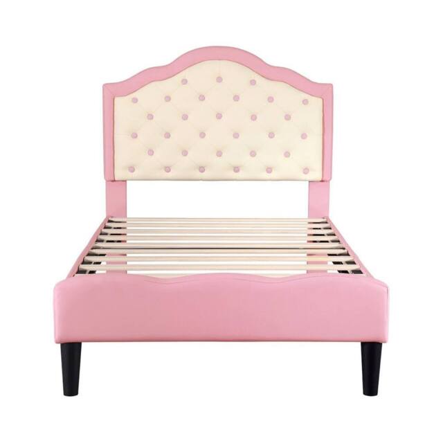 KORVIXA Pink 3‑ft Upholstered Single Bed 90x190cm with Headboard Slatted Frame - image 1