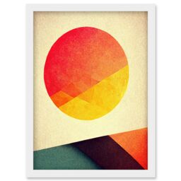 Artery8 Minimal Sunset Retro Sun Planet Gradient Colour Orange Yellow Peach Planet Artwork Framed Wall Art Print A4 in White - thumbnail 1