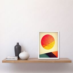 Artery8 Minimal Sunset Retro Sun Planet Gradient Colour Orange Yellow Peach Planet Artwork Framed Wall Art Print A4 in White - thumbnail 2