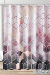 Neel Blue Geometric Bathroom Shower Curtain with 12 Hooks, Mould & Mildew Resistant in Pink - Size: 180 cm width x 200 cm drop - thumbnail 1