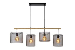 Lucide 'BASKETT' Dimmable Adjustable Indoor Vintage Bar Pendant Light 4xE27 in Black - thumbnail 1