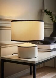 ValueLights Julia Black Trim Ceramic Table Lamp with Black Trim Shade & Bulb in Cream