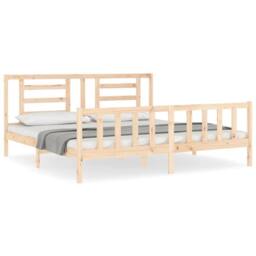 Berkfield Home Bed Frame with Headboard 200x200 cm Solid Wood in Light Brown - thumbnail 1