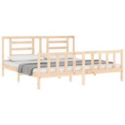 Berkfield Home Bed Frame with Headboard 200x200 cm Solid Wood in Light Brown - thumbnail 3
