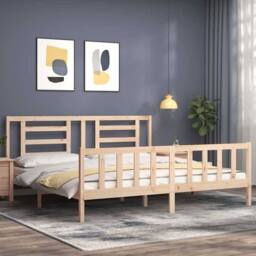 Berkfield Home Bed Frame with Headboard 200x200 cm Solid Wood in Light Brown - thumbnail 4