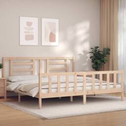Berkfield Home Bed Frame with Headboard 200x200 cm Solid Wood in Light Brown - thumbnail 2