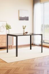 Living and Home Modern Rectangular Tempered Glass Kitchen Dining Table in Black