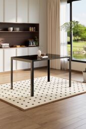 Living and Home Modern Rectangular Tempered Glass Kitchen Dining Table in Black - thumbnail 4