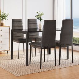 Living and Home Modern Rectangular Tempered Glass Kitchen Dining Table in Black - thumbnail 3