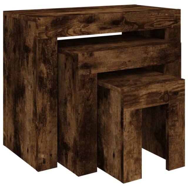 Berkfield Home Nesting Coffee Tables 3 pcs Smoked Oak Engineered Wood in Brown - image 1