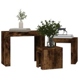 Berkfield Home Nesting Coffee Tables 3 pcs Smoked Oak Engineered Wood in Brown - thumbnail 4