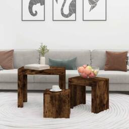 Berkfield Home Nesting Coffee Tables 3 pcs Smoked Oak Engineered Wood in Brown - thumbnail 3