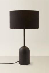 ValueLights Kaiden Black Dome Table Lamp with Fabric Drum Lamp Shade & Bulb - thumbnail 3