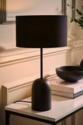 ValueLights Kaiden Black Dome Table Lamp with Fabric Drum Lamp Shade & Bulb - thumbnail 1