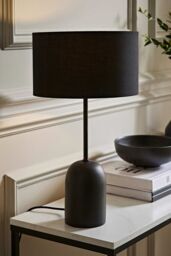ValueLights Kaiden Black Dome Table Lamp with Fabric Drum Lamp Shade & Bulb - thumbnail 2