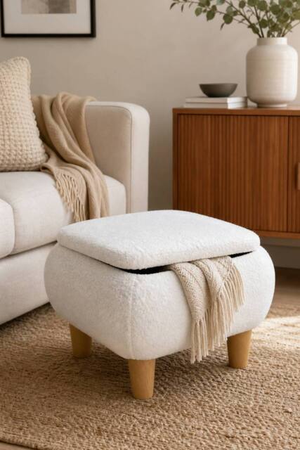 ExtraStar Modern Square Storage Ottoman Bench with Hidden Storage in White - image 1