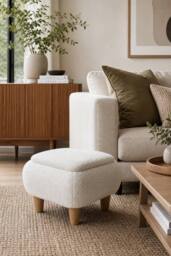 ExtraStar Modern Square Storage Ottoman Bench with Hidden Storage in White - thumbnail 2
