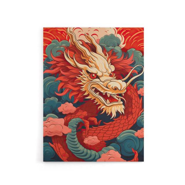 "Artery8 Chinese Dragon & Sunset Clouds Canvas Wall Art Print in Red - Size: W18"" x H24""" - image 1