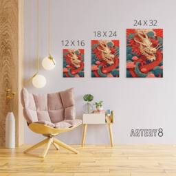 "Artery8 Chinese Dragon & Sunset Clouds Canvas Wall Art Print in Red - Size: W18"" x H24""" - thumbnail 4