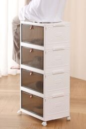 Living and Home 4 Tier Thicken Foldable Shoe Storage Box Rolling Toy Organizer 39*28*78.5cm in White - thumbnail 2