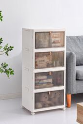 Living and Home 4 Tier Thicken Foldable Shoe Storage Box Rolling Toy Organizer 39*28*78.5cm in White