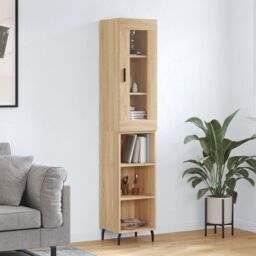 Berkfield Home Highboard Sonoma Oak 34.5x34x180 cm Engineered Wood in Brown - thumbnail 1
