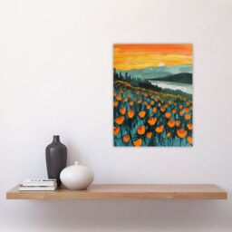 "Artery8 Floral Shoreline California Poppies At Sunrise Wall Art Print in Green - Size: W12"" x H16""" - thumbnail 4