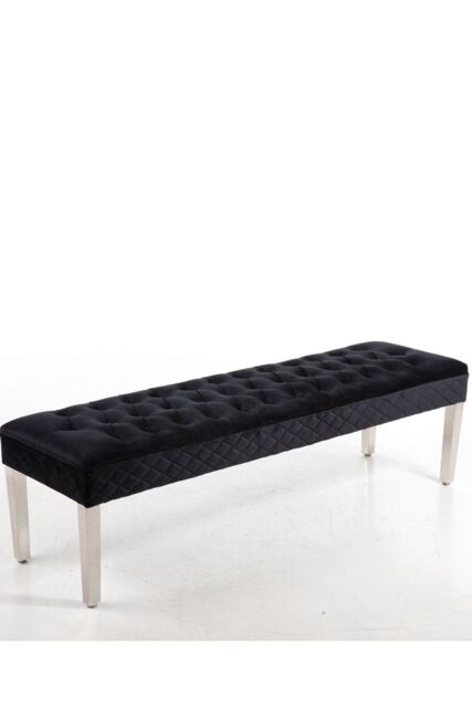 Modernique Precious Velvet Stitched Dining Bench 135 cm, Solid Chrome Leg in Black - image 1