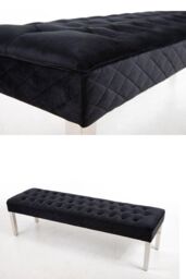 Modernique Precious Velvet Stitched Dining Bench 135 cm, Solid Chrome Leg in Black - thumbnail 3