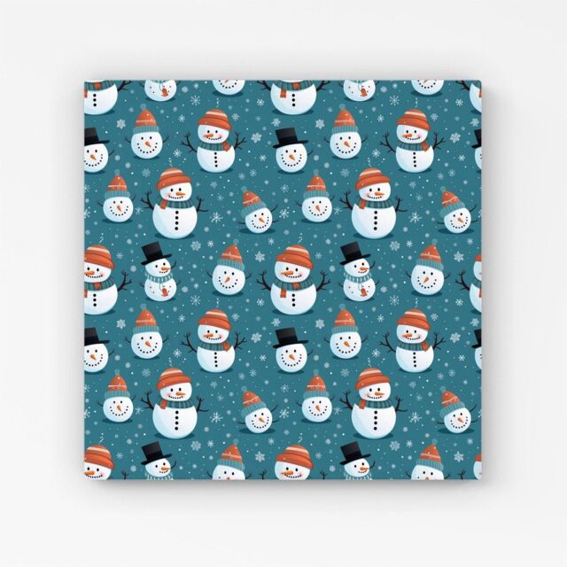 "Warren Reed - Designer Jolly Christmas Snowmen Canvas in Blue - Size: W16"" x H16""" - image 1