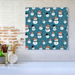 "Warren Reed - Designer Jolly Christmas Snowmen Canvas in Blue - Size: W16"" x H16""" - thumbnail 2