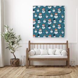 "Warren Reed - Designer Jolly Christmas Snowmen Canvas in Blue - Size: W16"" x H16""" - thumbnail 3