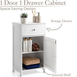 Christow Bathroom Drawer Cabinet Wooden White Single Door Storage Cupboard Unit - thumbnail 2