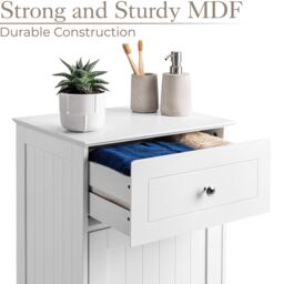 Christow Bathroom Drawer Cabinet Wooden White Single Door Storage Cupboard Unit - thumbnail 3