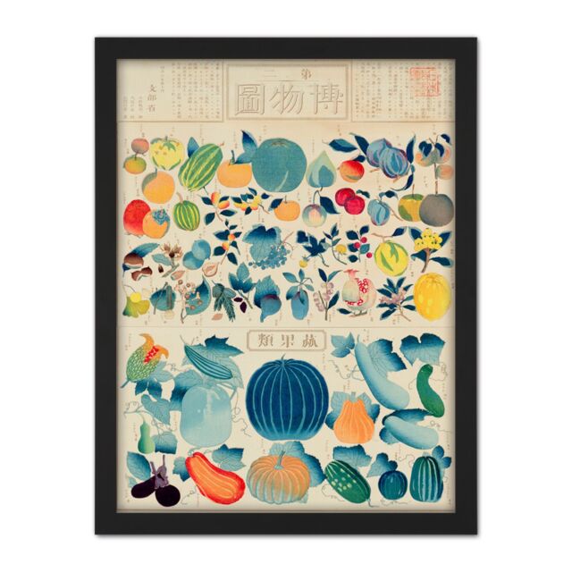 "Artery8 Wall Art Print Kato Chikusai Species of Fruit Vegetables Japan Large Framed Wall Décor Art in White - Size: W18"" x H24""" - image 1