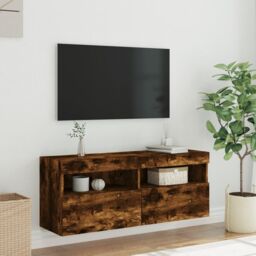 Berkfield Home TV Wall Cabinet with LED Lights Smoked Oak 100x30x40 cm in Brown - Size: 100 x 30 x 40 cm - thumbnail 5
