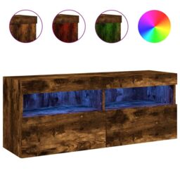 Berkfield Home TV Wall Cabinet with LED Lights Smoked Oak 100x30x40 cm in Brown - Size: 100 x 30 x 40 cm - thumbnail 2