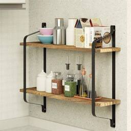 KORVIXA 2 Tier Floating Shelves Bathroom Storage in Brown - Size: 0.6m2 - thumbnail 3